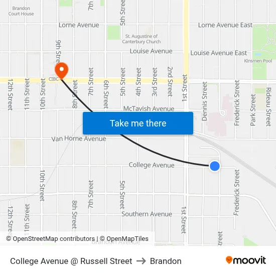 College Avenue @ Russell Street to Brandon map
