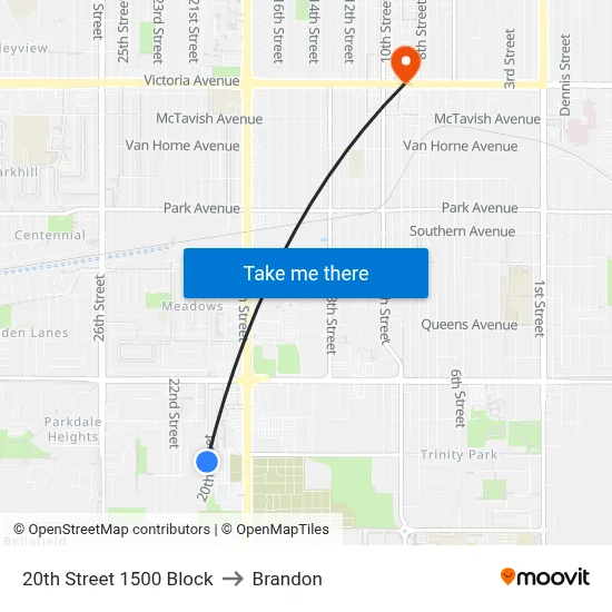 20th Street  1500 Block to Brandon map