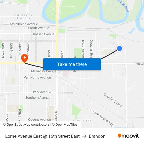 Lorne Avenue East @ 16th Street East to Brandon map