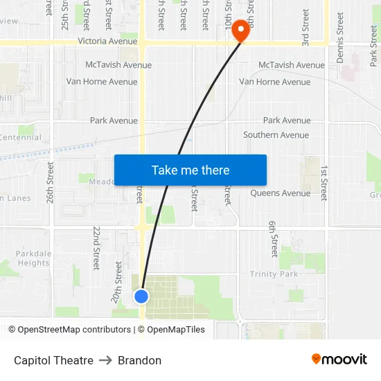 Capitol Theatre to Brandon map