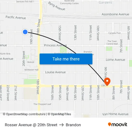 Rosser Avenue @ 20th Street to Brandon map