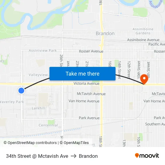 34th Street @ Mctavish Ave to Brandon map