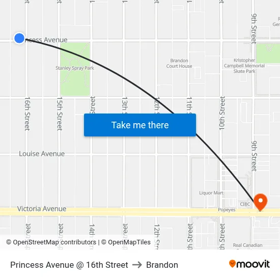 Princess Avenue @ 16th Street to Brandon map