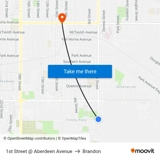 1st Street @ Aberdeen Avenue to Brandon map