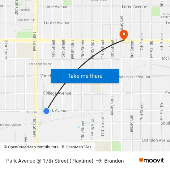 Park Avenue @ 17th Street (Playtime) to Brandon map