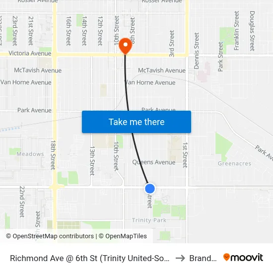 Richmond Ave @ 6th St (Trinity United-South) to Brandon map