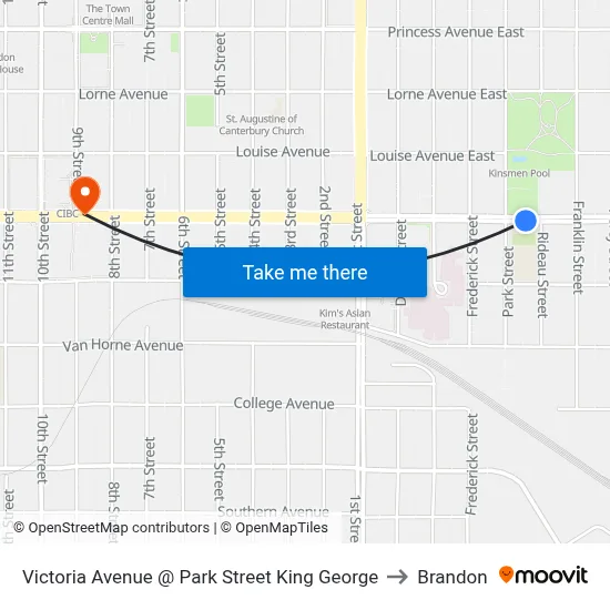 Victoria Avenue @ Park Street King George to Brandon map