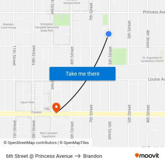 6th Street @ Princess Avenue to Brandon map