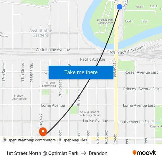 1st Street North @ Optimist Park to Brandon map