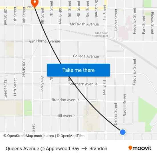 Queens Avenue @ Applewood Bay to Brandon map