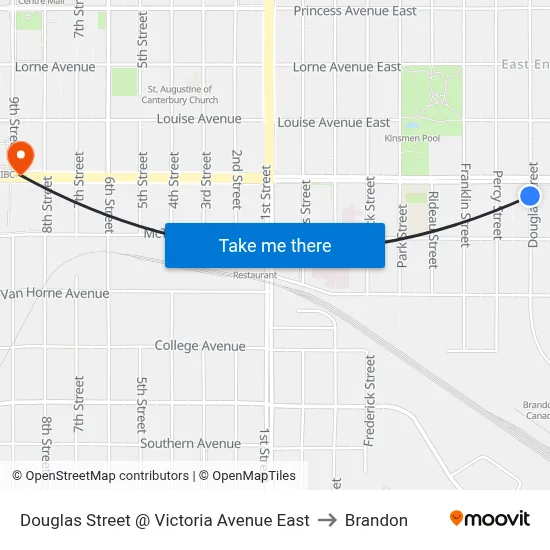 Douglas Street @ Victoria Avenue East to Brandon map