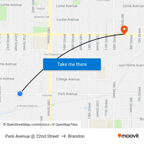 Park Avenue @ 22nd Street to Brandon map