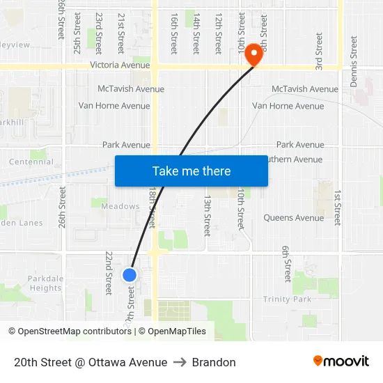 20th Street @ Ottawa Avenue to Brandon map