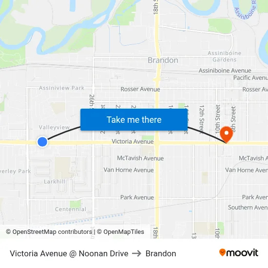 Victoria Avenue @ Noonan Drive to Brandon map