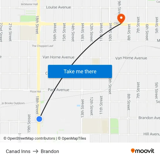Canad Inns to Brandon map