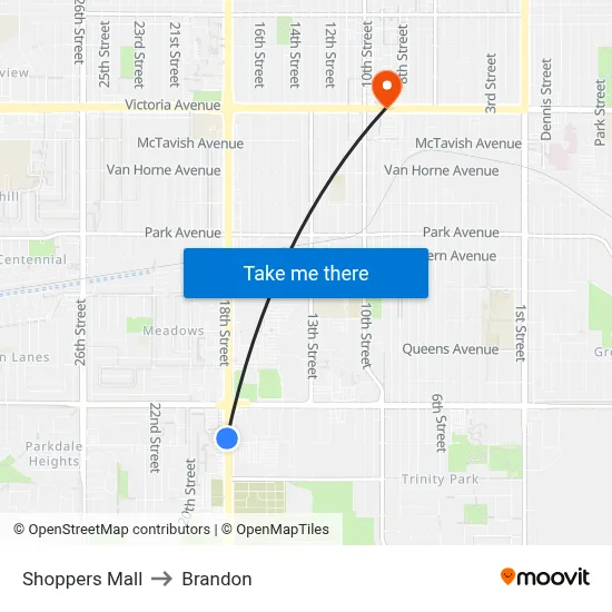 Shoppers Mall to Brandon map