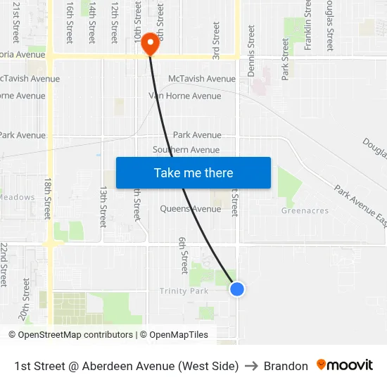 1st Street @ Aberdeen Avenue (West Side) to Brandon map