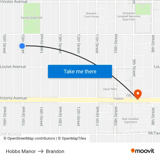 Hobbs Manor to Brandon map
