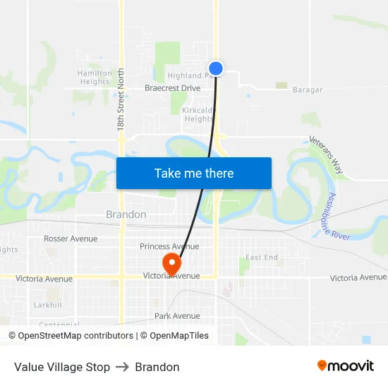 Value Village Stop to Brandon map