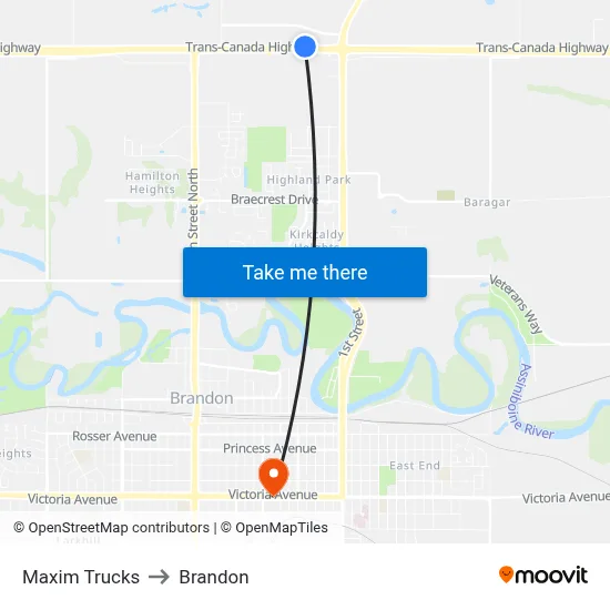 Maxim Trucks to Brandon map
