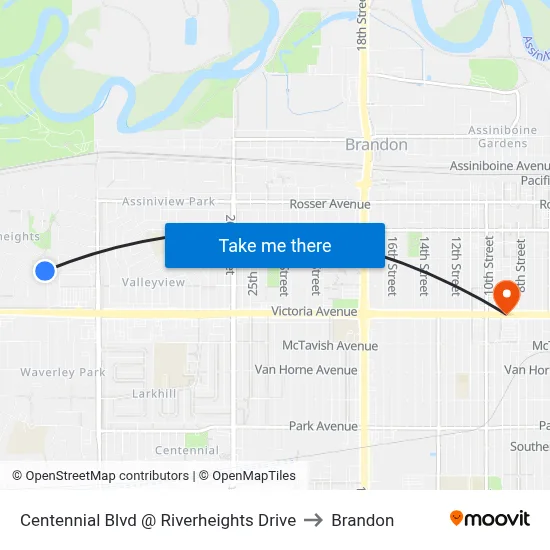Centennial Blvd @ Riverheights Drive to Brandon map