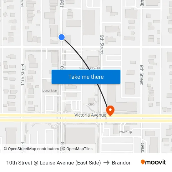 10th Street @ Louise Avenue (East Side) to Brandon map