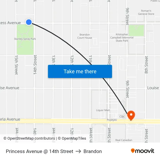 Princess Avenue @ 14th Street to Brandon map