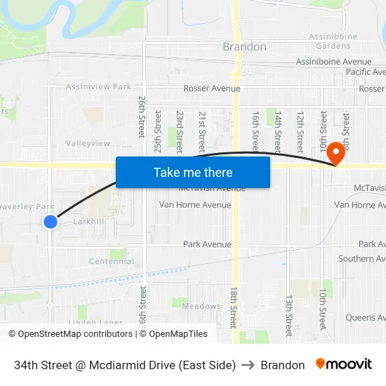 34th Street @ Mcdiarmid Drive (East Side) to Brandon map
