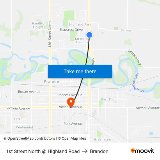 1st Street North @ Highland Road to Brandon map