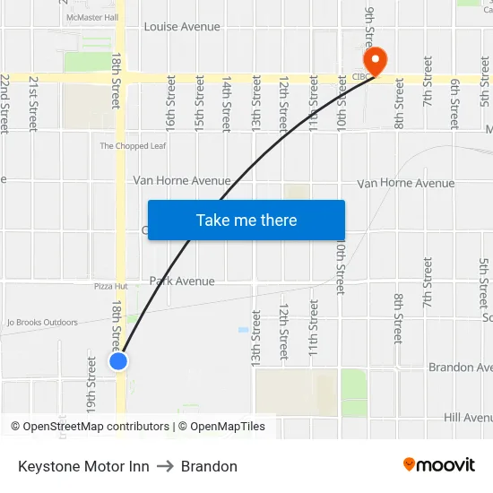 Keystone Motor Inn to Brandon map