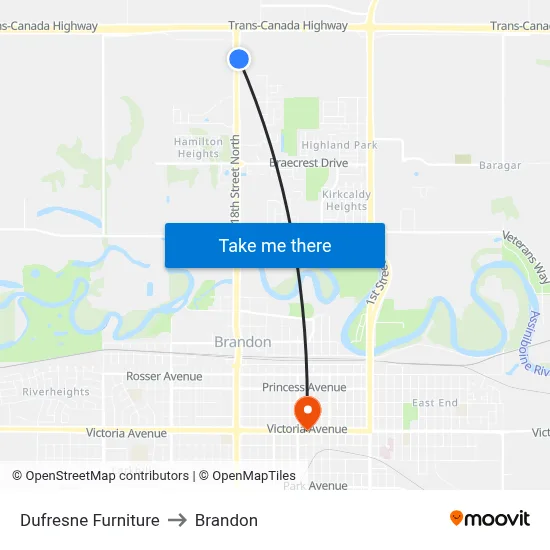 Dufresne Furniture to Brandon map