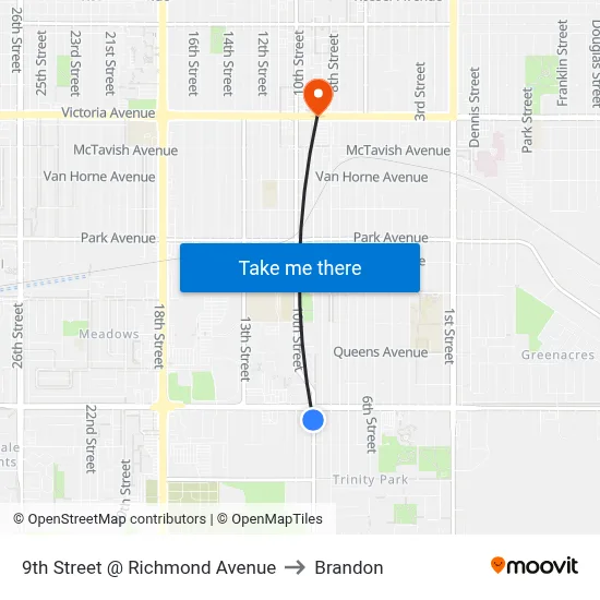 9th Street @ Richmond Avenue to Brandon map