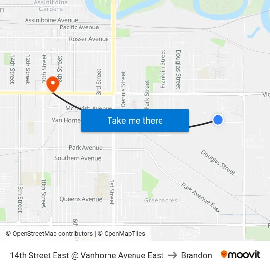 14th Street East @ Vanhorne Avenue East to Brandon map