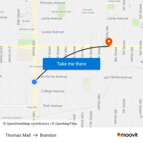 Thomas Mall to Brandon map