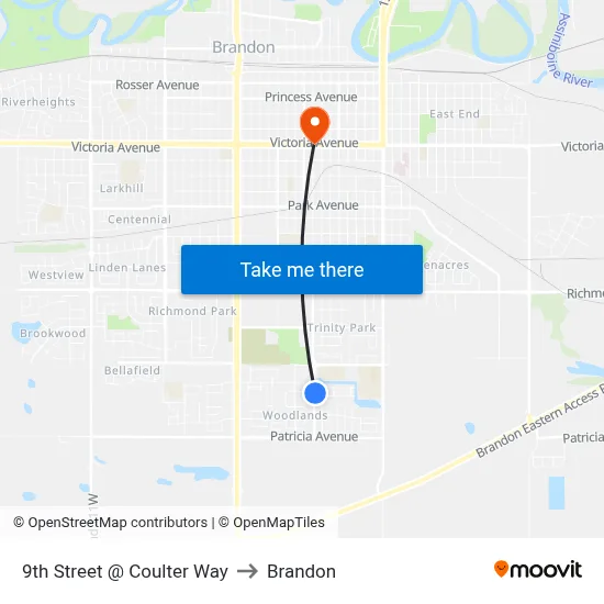 9th Street @ Coulter Way to Brandon map