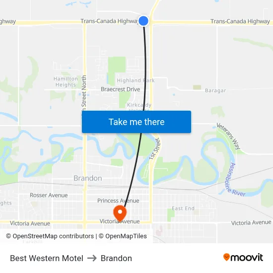 Best Western Motel to Brandon map