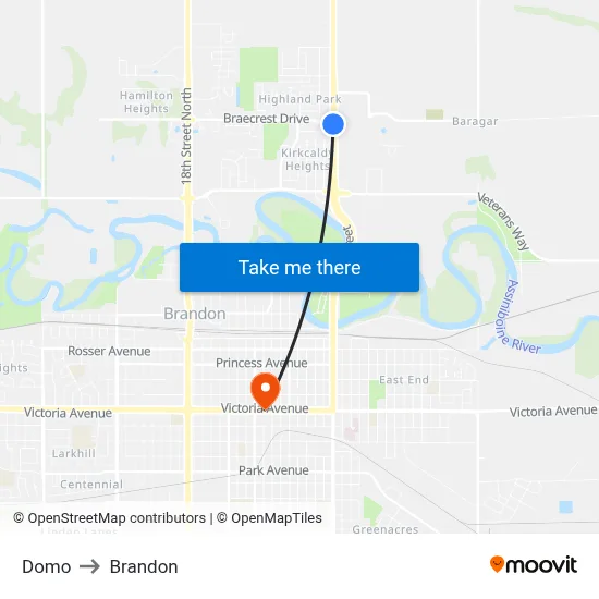 Domo to Brandon map