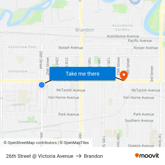 26th Street @ Victoria Avenue to Brandon map