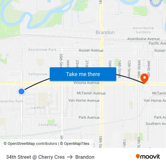 34th Street @ Cherry Cres to Brandon map