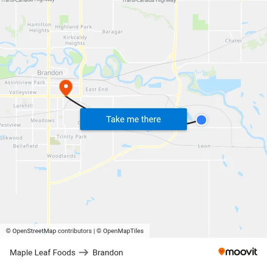Maple Leaf Foods to Brandon map