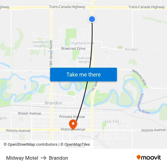 Midway Motel to Brandon map
