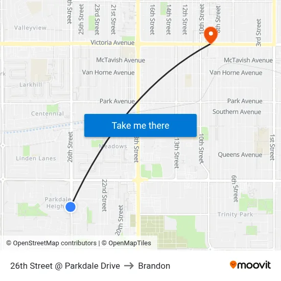 26th Street @ Parkdale Drive to Brandon map