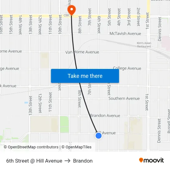6th Street @ Hill Avenue to Brandon map