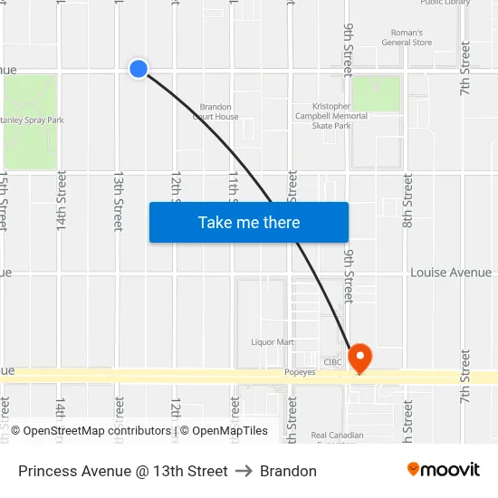 Princess Avenue @ 13th Street to Brandon map