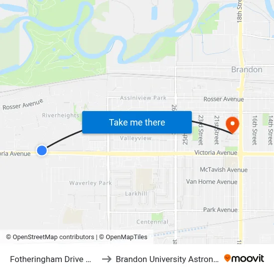Fotheringham Drive @ Victoria Avenue to Brandon University Astronomical Observatory map