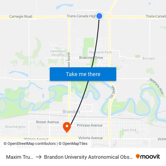 Maxim Trucks to Brandon University Astronomical Observatory map