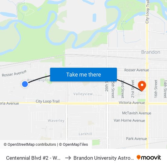 Centennial Blvd #2 - West Of Fotheringham to Brandon University Astronomical Observatory map