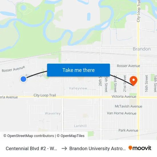 Centennial Blvd #2 - West Of Fotheringham to Brandon University Astronomical Observatory map