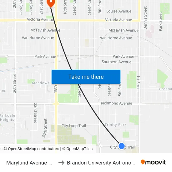 Maryland Avenue @ Cornell Bay to Brandon University Astronomical Observatory map