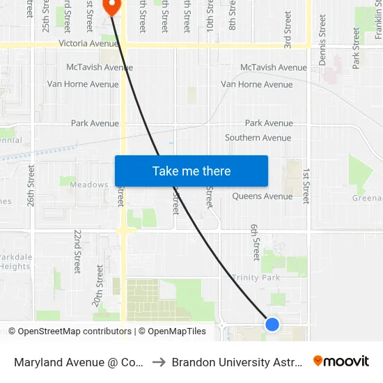 Maryland Avenue @ Cornell Bay (North Side) to Brandon University Astronomical Observatory map